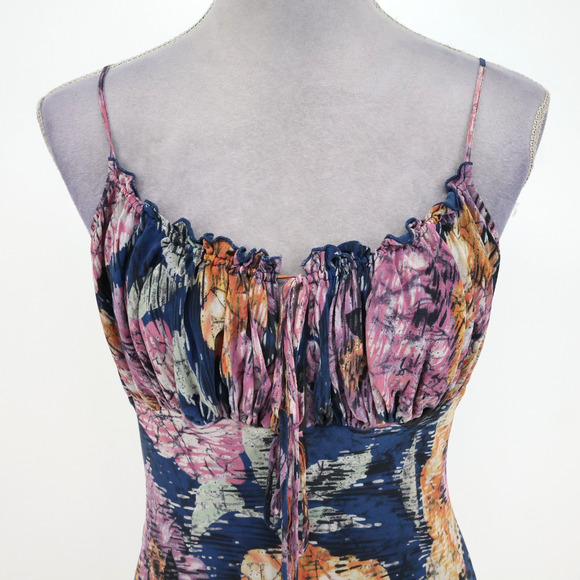 BCBG Max Azria Dress Womens 10 Pink Blue Silk Chiffon Lined Ruched Y2K Vintage - Picture 7 of 14